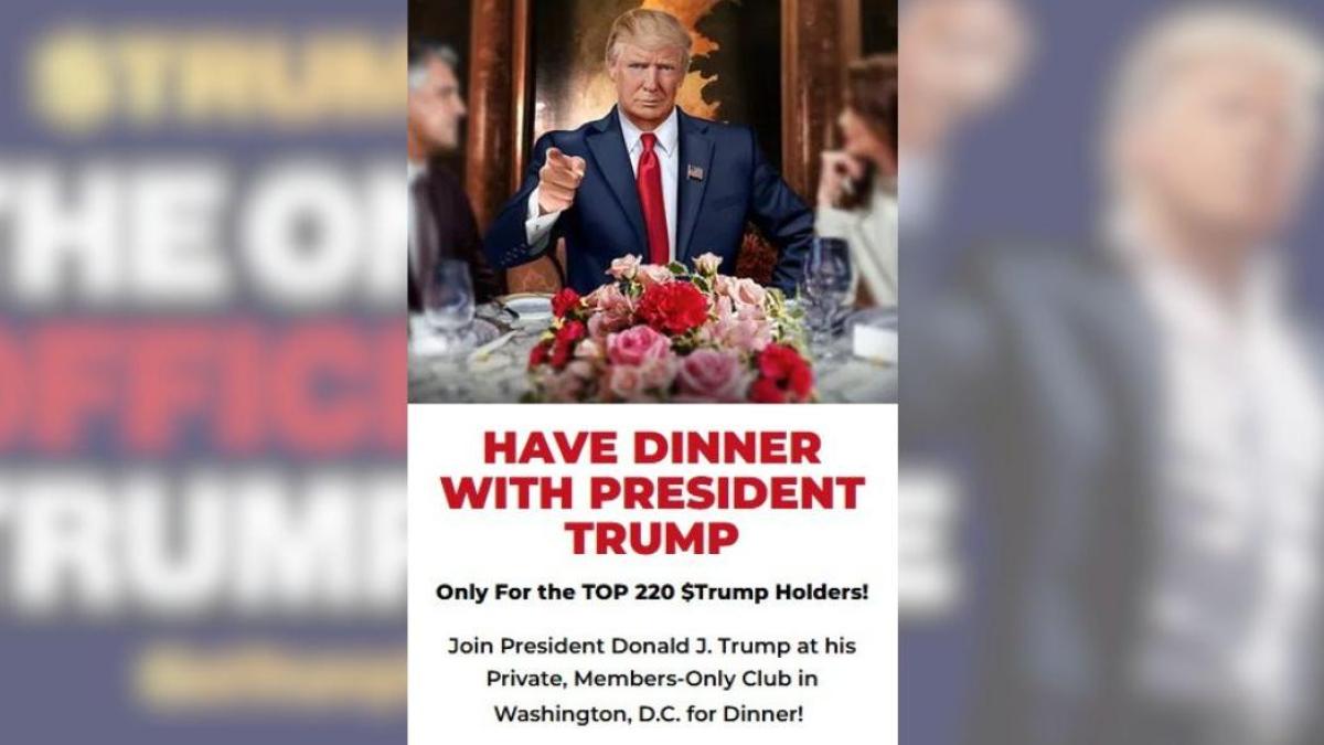 Trump ofrece una cena como premio para los principales poseedores de su memecoin
